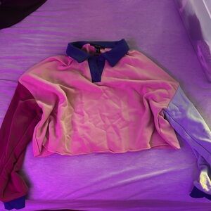 Color block crop top long sleeved shirt